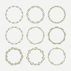 Set of nine vintage round frames. Vector illustration.