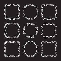 Set of nine simple stylish decorative frames on a black backgrou