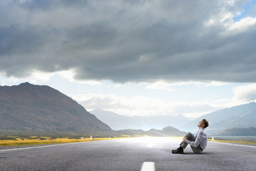 Fototapeta premium Businessman on road