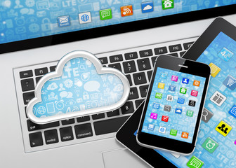 laptop, tablet pc, smart phone and cloud