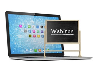 Laptop with chalkboard, webinar, online education concept
