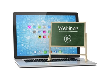 Laptop with chalkboard, webinar, online education concept