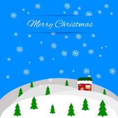 Greeting card with christmas landscape