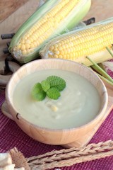 Corn soup of delicious and fresh corn .