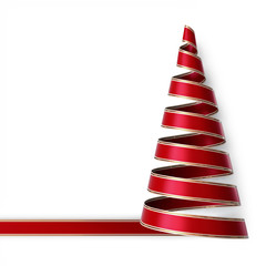 Red ribbon christmas tree with gold strips and white edges