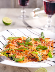 Close up of salmon carpaccio