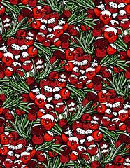 print, seamless pattern with red berry and needles, vector illustration