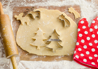Christmas homemade Cookies on wooden background.