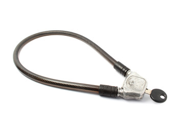 bike cable lock with key isolate on white