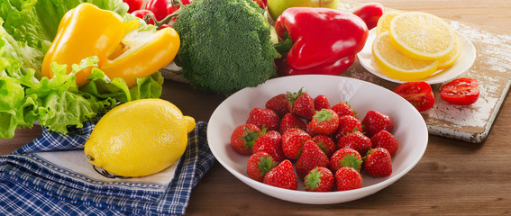 Vegetables and strawberries