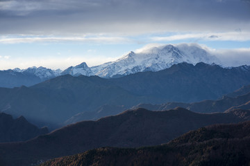 Panoramic view of Monte Rosa at sunset in autumn
