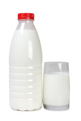 Glass jug with milk on white background