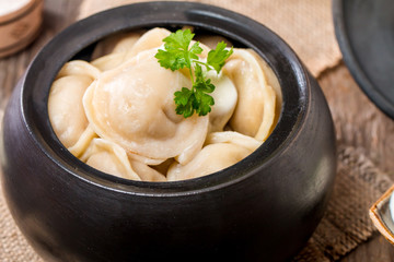Meat Dumplings - russian pelmeni with sour cream