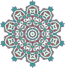Ethnic Fractal Mandala Vector Meditation looks like Snowflake or Maya Aztec Pattern or Flower too Isolated on White Colorful