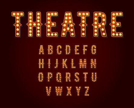 Casino or Broadway Signs style light bulb Alphabet in Vector