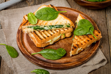 sandwich with cheese and spinach