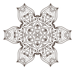 Ethnic Fractal Mandala Vector Meditation looks like Snowflake or Maya Aztec Pattern or Flower Isolated on White