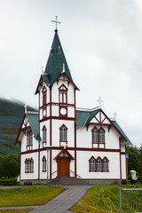 Fototapeta na wymiar Wooden church Husavikurkirkja in Husavik, Iceland