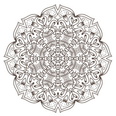 Ethnic Fractal Mandala Vector Meditation looks like Snowflake or Maya Aztec Pattern or Flower Isolated on White