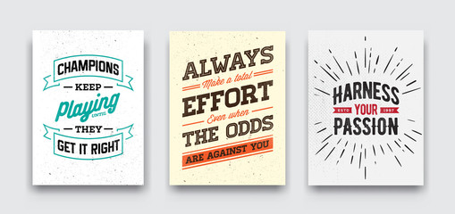Set of Vector Grunge Concept with Inspiration Phrase for Poster or T-shirt. Creative Motivation Quote Collection.