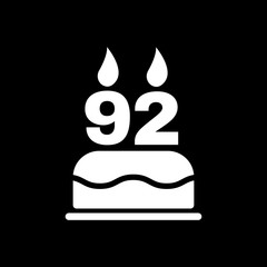 The birthday cake with candles in the form of number 92 icon. Birthday symbol. Flat