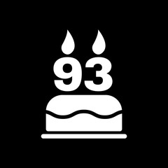 The birthday cake with candles in the form of number 93 icon. Birthday symbol. Flat