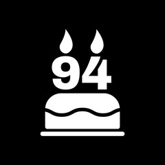 The birthday cake with candles in the form of number 94 icon. Birthday symbol. Flat