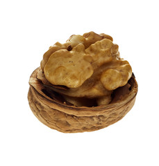 Single Cracked Walnut Kernel Isolated White