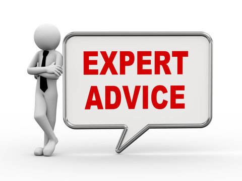 3d businessman with speech bubble - expert advice