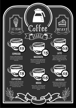 Coffeehouse menu. Coffee Poster on a blackboard.