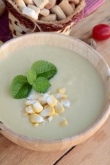 Corn soup of delicious and fresh corn .