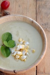 Corn soup of delicious and fresh corn .