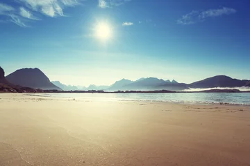 Poster Lofoten beach in sunny summer day, Norway © Iakov Kalinin