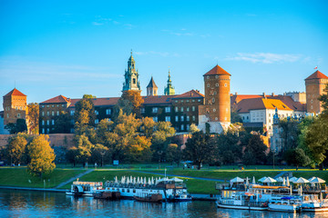 View on Wawel castle from the Vistula river in Krakow