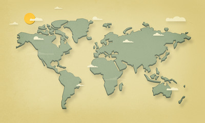 Fototapeta na wymiar World Map (with vintage overlay)