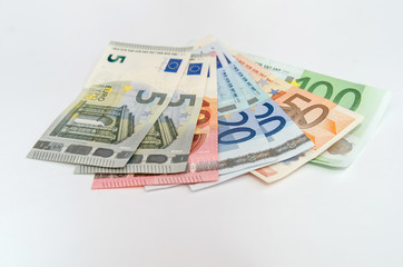view of group euro banknotes isolated