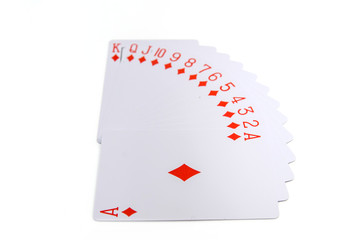 Playing cards isolated on white background. Poker diamonds