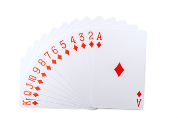 Playing cards isolated on white background. Poker diamonds