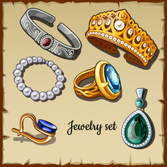 Postcard set of jewelry made stones, six icons of gold and silver © Lady-Luck