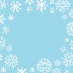 frame of white elegant snowflakes for Christmas and New year, with place for text.