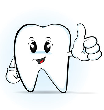 Cute cartoon tooth giving the thumbs up, vector 10