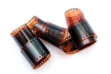 Many 35 mm negative film with family photos isolated