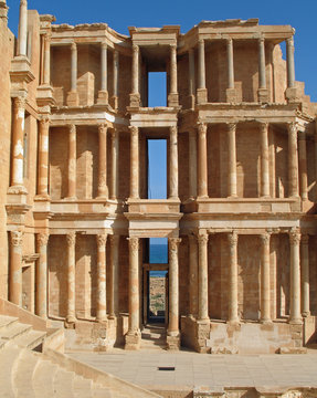 Libye, mur de scène du théâtre romain de Sabratha