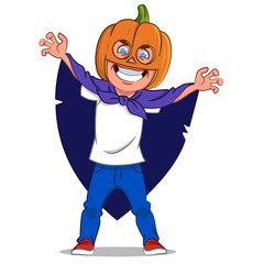 boy in pumpkin costume. Vector.