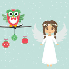 winter owl and christmas angel