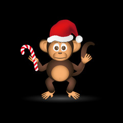 cute chimpanzee little monkey with santa hat eps10