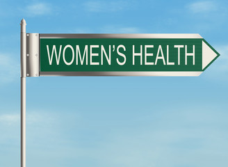 Women's health. Road sign on the sky background. Raster illustration.