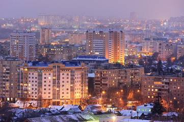 Evening city lights panoramic view, Orel, Russia