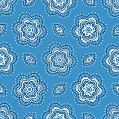 Blue seamless background of beautiful flowers