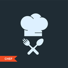 Cook's hat and crossed fork and spoon - restaurant emblem